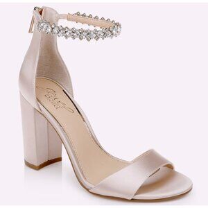Jewel‎ Badgley Mischka Womens Sz 11 Louise 3.5” Heel Rhinestone Satin Champagne